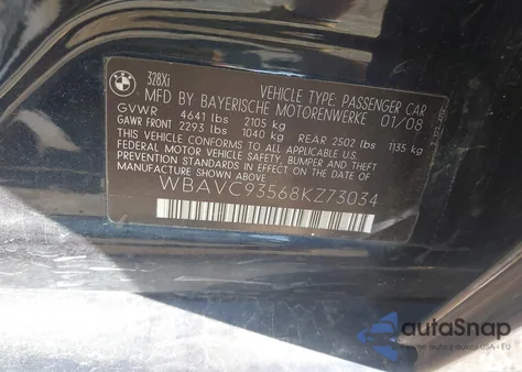 2008 BMW 328Xi из США, поврежденный, VIN WBAVC93568KZ73034